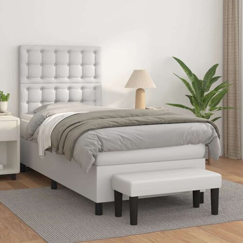  Box spring postelja z vzmetnico bela 90x200 cm umetno usnje, (20790368) Slike