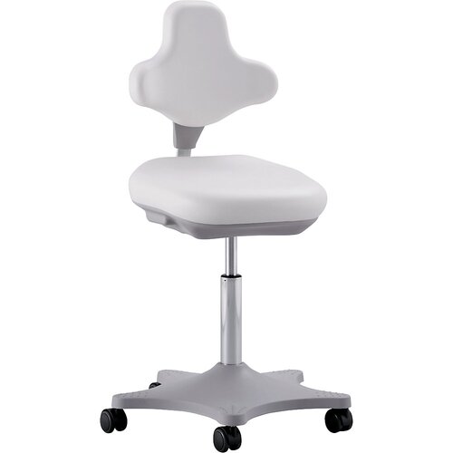 bimos Laboratorijski vrtljiv delovni stol LABSTER, nastavitev višine 460 - 650 mm, s kolesi, bela prevleka iz umetnega usnja Cene
