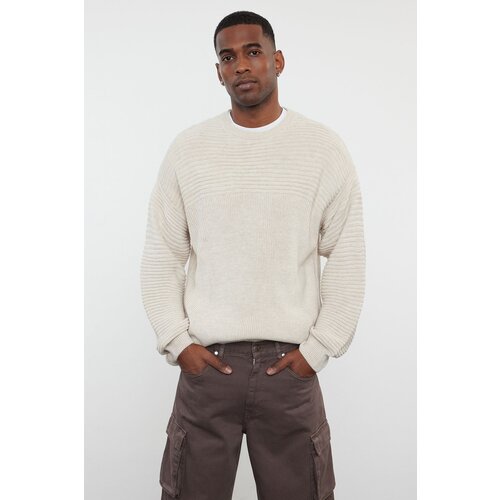 Trendyol beige oversize crew neck plain knitwear sweater Slike