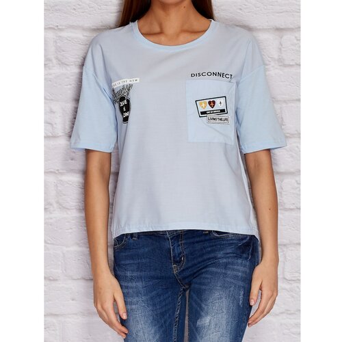 Fashion Hunters yups box blouse with patches blue Slike