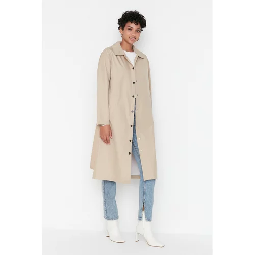 Trendyol Open Camel Buttoned Waist Belted Trench Coat