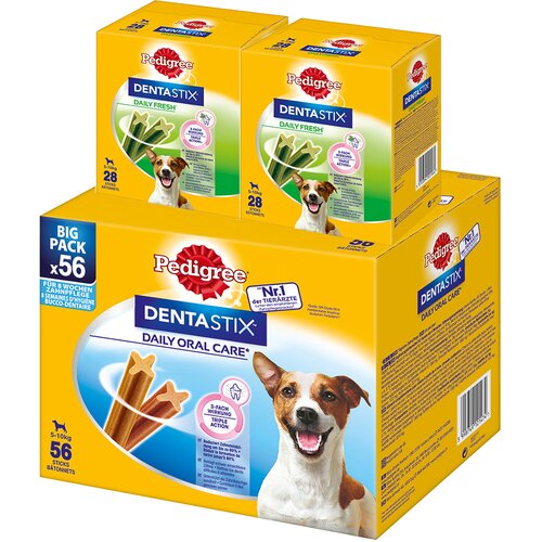  100 + 12 gratis! 112 x Pedigree Dentastix dnevna nega zob / Fresh  - Dentastix x 56 + Dentastix Fresh x 56 - za male pse (5-10 kg) Cijene