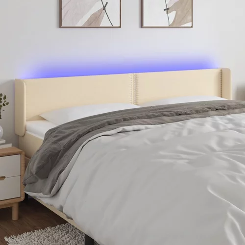 vidaXL LED posteljno vzglavje krem 203x16x78/88 cm blago