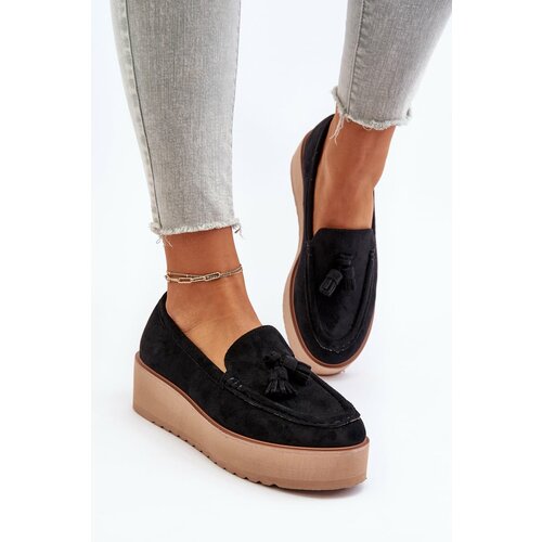 Kesi Women's platform loafers with fringes, black mialani Slike
