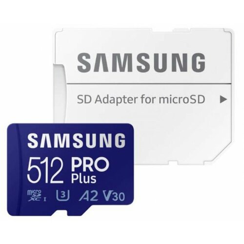 Samsung pro plus micro SD 512GB, SDXC, UHS-III V30 A2 w/SD adapter ( MB-MD512KA/EU ) Slike