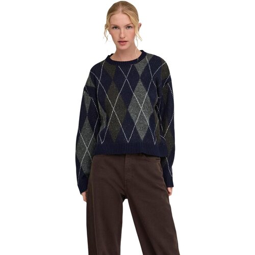 Only Puloverji Onlrhombus Argyle Pullover Knt Noos 15383804 Modra Slike