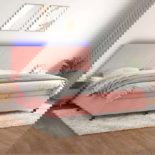  Box spring postelja z vzmetnico LED roza 200x200 cm žamet Slike