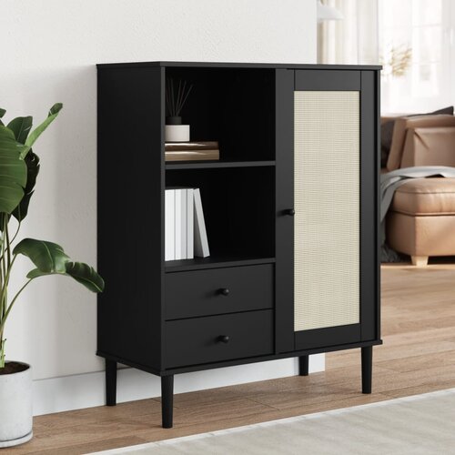  Visoka komoda SENJA crna izgled ratana 90x40x112 cm borovina Cijene