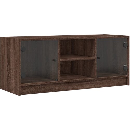 Maison Chic TV omarica - TV stojalo - Televizijska omarica s steklenimi vrati rjavi hrast 102x37x42 cm, (21700853) Slike