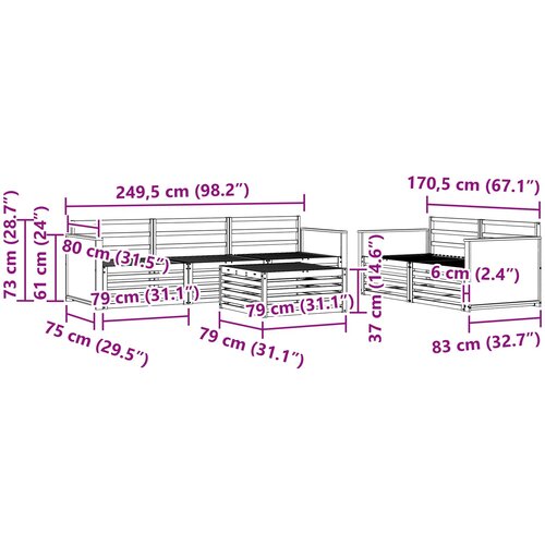  Set vanjskih sofa 6 kom. Prirodna Čvrsto drvo akacije Slike