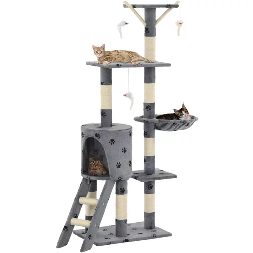 vidaXL Penjalica za mačke sa stupovima za grebanje od sisala 138 cm siva s uzorkom šapa