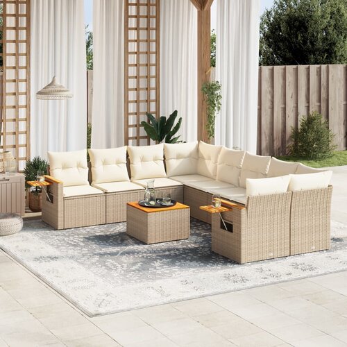 vidaXL 9-dijelni set vrtnih sofa s jastucima bež od poliratana Cijene