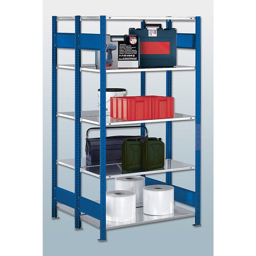 eurokraft pro Sestavljiv regal, dve vrsti, polica ŠxG 1000 x (2 x 400) mm, modre barve, višina 2000 mm, osnovni regal Cene