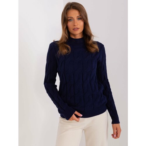 Fashion Hunters Navy blue sweater with cables and turtleneck Slike