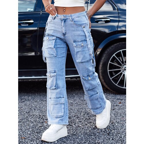 DStreet Spodnie damskie URBANVI jeansowe cargo wysoki stan z szerokimi nogawkami jasno niebieskie Slike