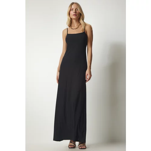 Happiness İstanbul Women's Black Strappy Long Sandy Dress