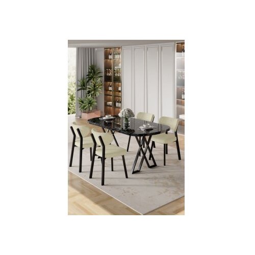 Hanah home Set trpezarijskog stola i stolica (5 delova) Axton Black Marble Cream Cene