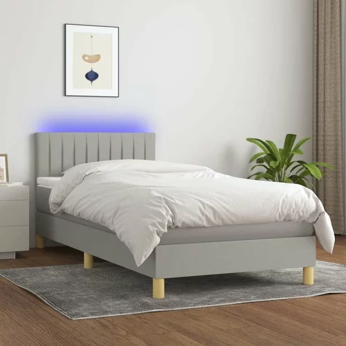  Box spring postelja z vzmetnico LED svetlo siva 90x200 cm blago, (20937981)