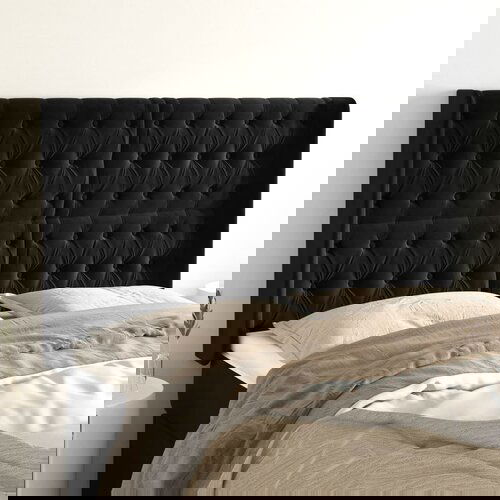 VidaXL Vzglavje z u&amp;scaron;esi črno 147x16x118/128 cm žamet Slike