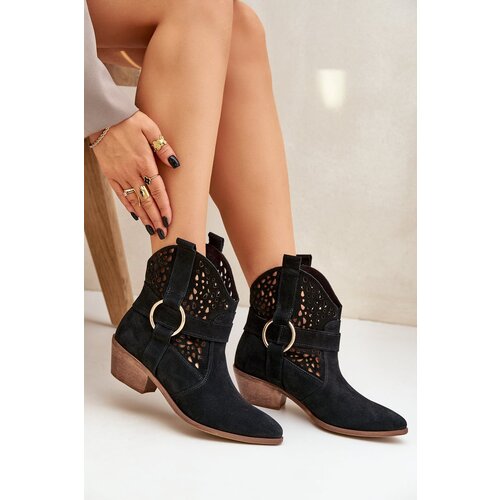 Zazoo Suede Cowboy Ankle Boots Perforated With Heel Black 2994 Cene