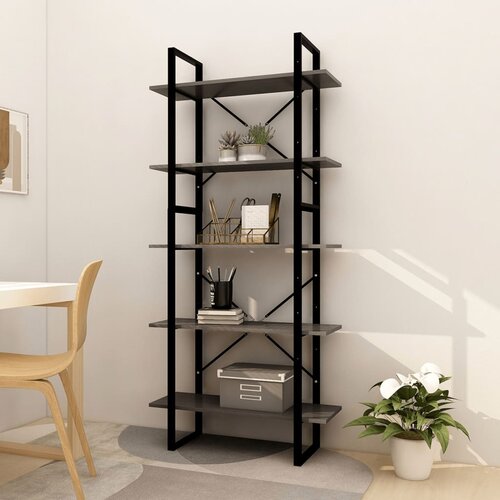 The Living Store 5-nadstropna knjižna omara siva 80x30x175 cm borovina - Knjižna Omara, (21436498) Cene