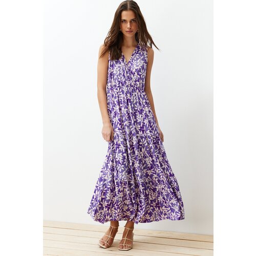 Trendyol Dark Purple V-Neck Sleeveless A-Line Knitted Maxi Dress Cijene