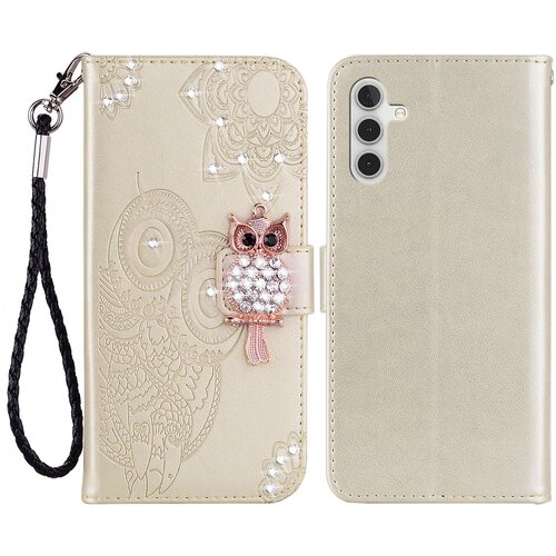 INORCO Za Samsung Galaxy A34 5G Rhinestone PU usnjeno stojalo, denarnica, ovitek za telefon z vtisnjeno rožo sove, ovitek za telefon, (22036298) Slike