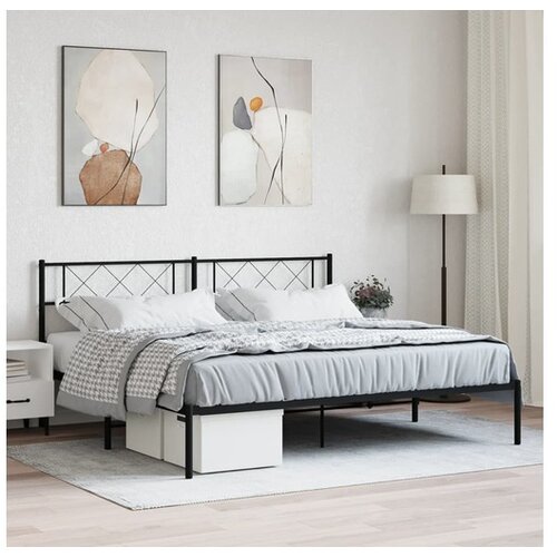 VidaXL Kovinski posteljni okvir z vzglavjem črn 193x203 cm Slike