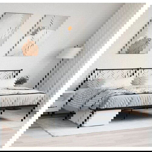 VidaXL Metalni okvir za krevet s uzglavljem crni 193x203 cm Slike