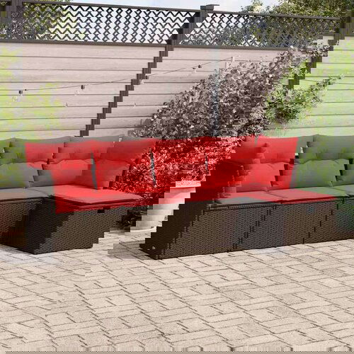  Vrtna garnitura - 5-dijelni set vrtnih sofa s jastucima poliratan smeđi - Smeđa sa spremištem 5 Cijene