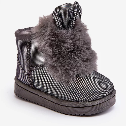 Kesi Children's snow boots insulated with fur, grey Betty, with ears