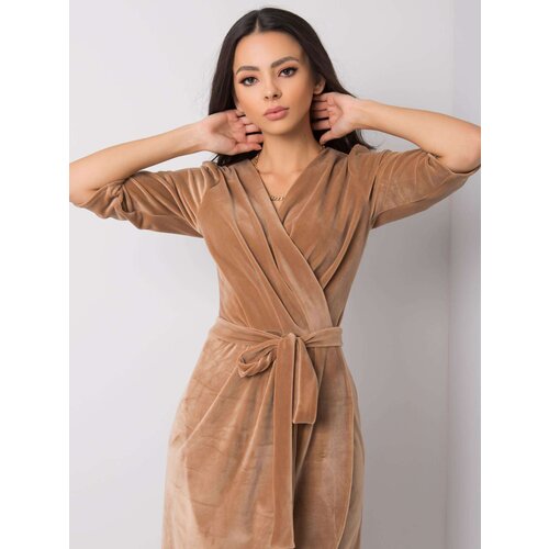 Fashion Hunters Beige velor dress with a belt Slike