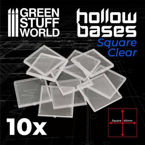 Green Stuff World Plastic Clear Square HOLLOW Base 40mm - PACKx10 Slike