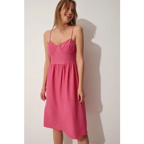 Happiness İstanbul Women's Dark Pink Strapless Summer Knitted Dress