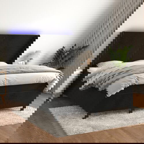 VidaXL Krevet box spring s madracem LED crni 140x190 cm bar&amp;scaron;un Slike