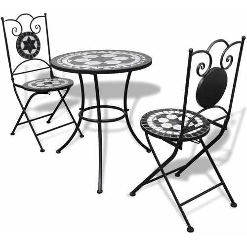  3-dijelni bistro set s keramičkim pločicama crno bijeli