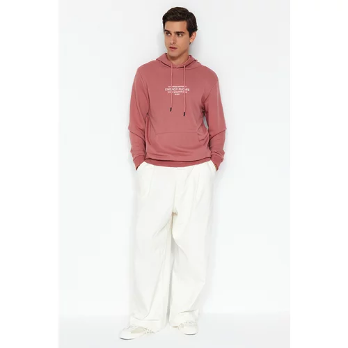 Trendyol Dried Rose Men's Regular/Normal Cut, Text Printed Hoodie Sweatshirt.