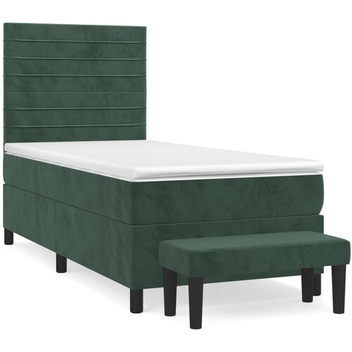 VidaXL Box spring postelja z vzmetnico temno zelena 90x200 cm žamet, (20900366) Slike