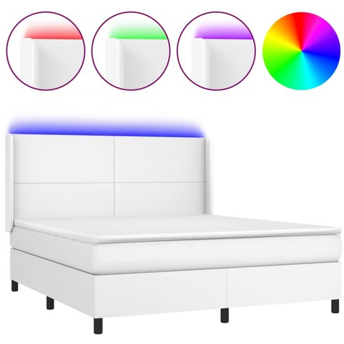 Maison Chic Box spring postelja - Vzmetna postelja z vzmetnico LED bela 160x200cm umetno usnje SL21756, (21891952) Cene
