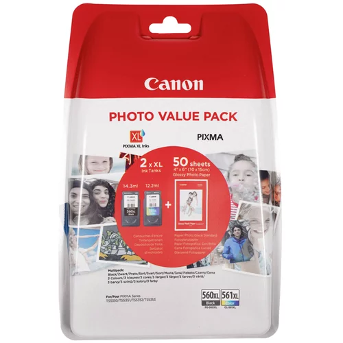 Canon Komplet kartuš PG-560XL (črna) + CL-561XL (barvna) + papir (GP-501), original