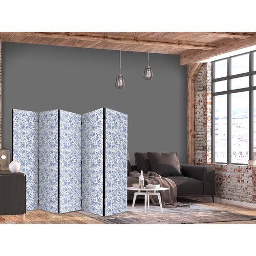  Paravan - Illustration in Vintage Style - Blue Flowers on a White Background Cene