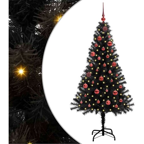 VidaXL Božićno drvce s 150 LED svjetlima s stalakom Crna 150 cm PVC Slike