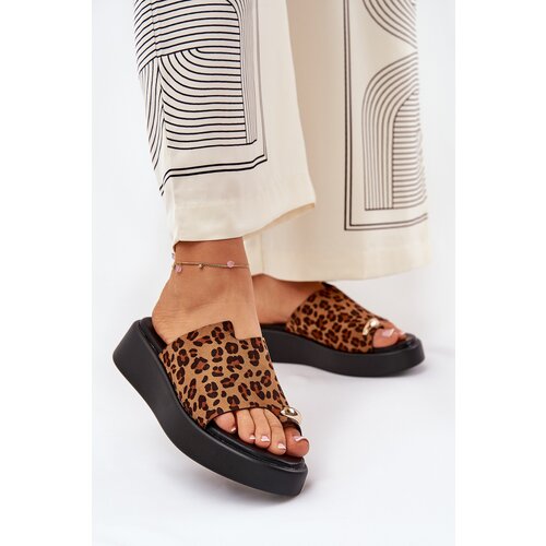 Boto Women's Platform Sandals With Low Wedge And Decorative Detail Leopard Print Brown Saqesse Cene