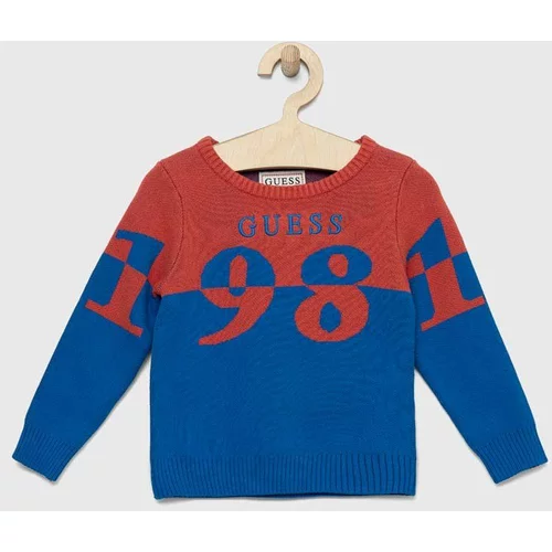 Guess Dječji pamučni pulover boja: crvena