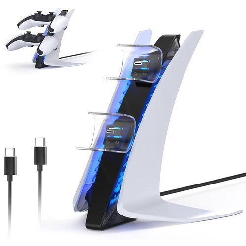DOBE TP5-0557 stalak-punjač za dva gamepada sa osvetljenjem PS5 beli Cene