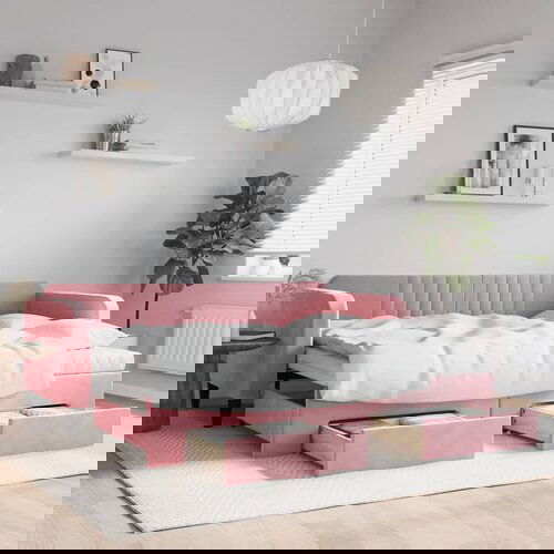  The Living Store Izvlečna dnevna postelja s predali roza 90x200 cm žamet - Izvlečna Dnevna Postelja, (21440183) Cene