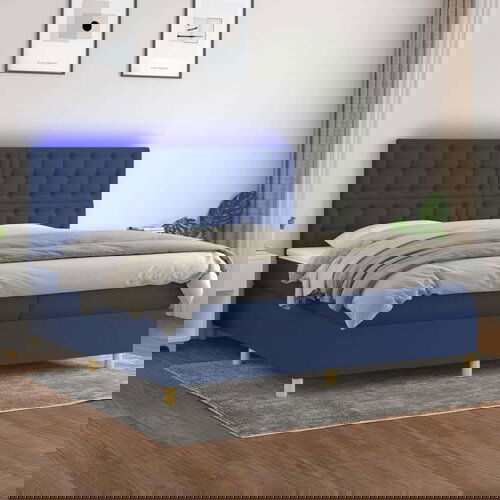  Krevet box spring s madracem LED plavi 200x200 cm od tkanine Slike