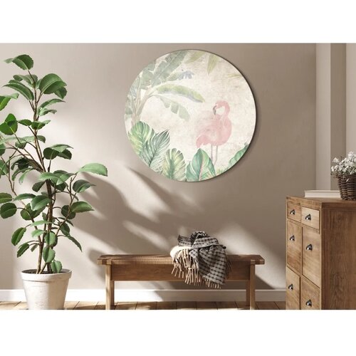  Okrugla slika - Birds wading among exotic flora - Flamingos amidst lush tropical vegetation in soft pastel shades of green 80x80 Cijene