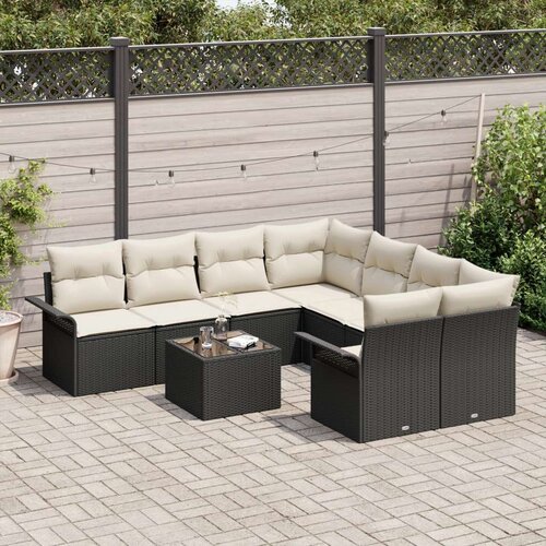  Komad Vrtni Sofa Set s Jastučićima Crni Poli Ratan Slike