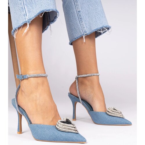 Gemre Blue slingback heels embellished with rhinestones Isoda Cene